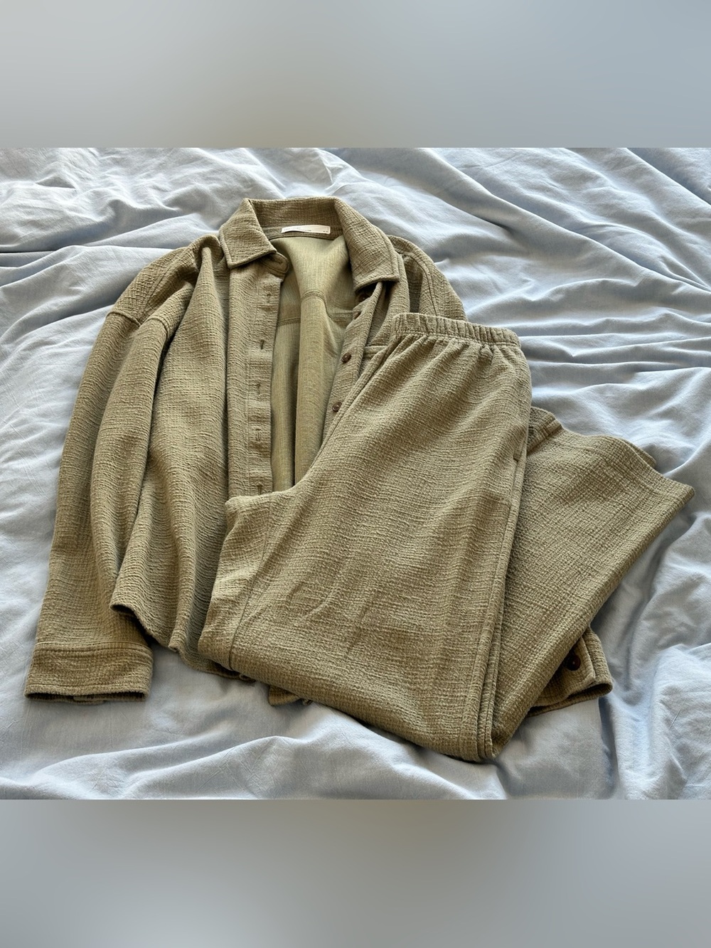 Oak + Fort Knit Vetiver/Green oversized blouse + waist pant SET - XS